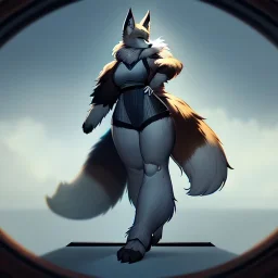 a fox fursona, darker colors, master quality, backlighting, soft lights, full body portrait, in frame, 8k, perfectly drawn face, well drawn, realistic, humanoid, furry, digitigrade legs, fur, female, anthropomorphic