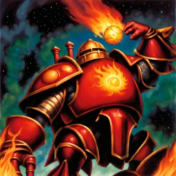 fantasy 90's tcg art of a flame knight