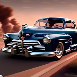 fullbody Drawing of '1948 Tucker Torpedo',intricate detail,by andrea bonelli,Kilian Eng,Ohrai,evan lee,three quarters view, toned colors,16k