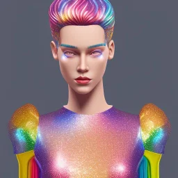 Glittery rainbow dress on mannequin