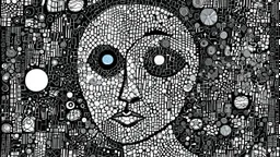 mosaic art style: The strange dreamwalker at night, dada, surreal,art brut, outsider art, monochrome, minimal