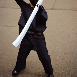 blond ninja boy with katana in black clothes