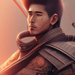 Anime male samurai portrait , scar, neon cyberpunk, post-apocalyptic