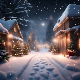 Hyper Realistic Christmas Celebrations & Lighting At Snowfall Night