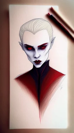 vampire drawing with colored pencils, minimalistic style, natural colors