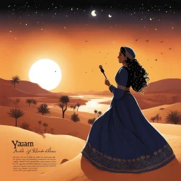 [colour illustration by Yazan Halwani] arabic rock, songs and hard music: In the heart of the night, a melody flows, Maryam sings softly, where the river glows. Ali's ballads rise like the sun's golden hue, Romance in his words, timeless and true. Omer's rhythms dance through the warm desert breeze, Stories of culture, carried with ease. Together they weave a rich, vibrant song, In the language of souls where we all belong.