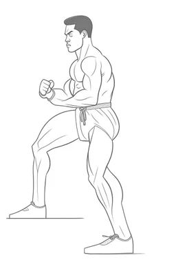 kick boxer, realistic, each unique, flat vector, full view, only draw lines, clean line art, –no sketch, white background, minimalistic black lines, minimal black color, coloring page, thin black line art, perfect shape, perfect clear lines,