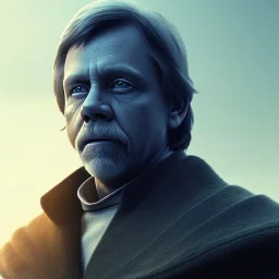 phtorealistic mark hamill as luke skywalker, 4k resolution, soft smooth lighting, light face, elegant, atmospheric, realistic, cinematic lighting, soft light atmosphere, unreal engine 5