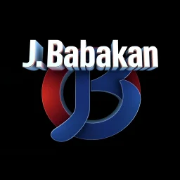 create a logo 3d text "J. Babakan" .for an ai code, artist , 3d graphical Logo ,ai ,code, flow charts blended at background