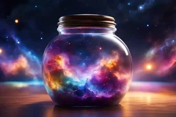 The entire galaxy is contained in a glass jar, ultra-realistic, ultra-detailed, dramatic lighting, 4K, colorful environments