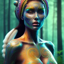 spray painting,maori woman called babina in magical forest, upper body, bright colours,face, magnificent, majestic, highly intricate gigantic, Realistic photography, incredibly detailed, ultra high resolution, 8k, complex 3d render, cinema 4d