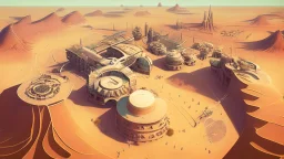 desert city from above, wind generators, retro futuristic, comic style