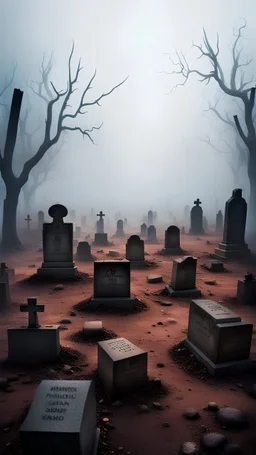 Many scary graves, dead land, fog