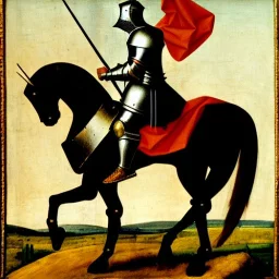 retrato de un caballero medieval con armadura montando un Pegaso con estilo de Diego Velázquez