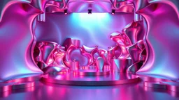 a 3D recursive stage structure made of metallic color 3d fractal like stuctures, dynamic lights,16 by 9
