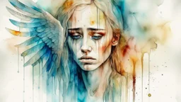 crying woman angel, photograph with watercolor elements