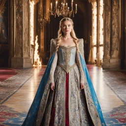 [game of thrones, young and rebel] In the grand throne room of Castle Evermoor stands Princess Seraphina, their daughter and the pride of the Thornwood family. Seraphina, in her youthful beauty, carries an air of curiosity and intelligence. Her flowing gown, adorned with intricate embroidery, reflects her status as a member of the noble family. Princess Seraphina's eyes, a reflection of her mother's, hold a glimmer of mischief and a hunger for knowledge. She stands tall, her posture reflecting t