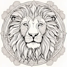 outline art, coloring pages, white Background, Black line, sketch style, only use outline, mandala stile, clean line art, white background, no shadow and clear and well, mandala ANGLRY LION,