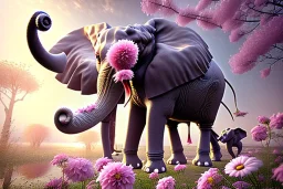 big flower blossom and elephant