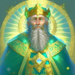 Father Povion's formal title is Grand Prelate of Aére. He is a short and stout halfling, with a bushy beard and bright blue eyes. On his head is a crown of gold, adorned with a sunburst shaped emerald. The center is eternally glowing, and its rays are formed by intricate gold filigree. He wears a long, white robe with gold embroidery. He carries a golden scepter, which is said to be a gift from Aére himself. He is in charge of everyone at the Dawn Temple.