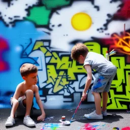 small boy painting graffiti, photography, theme art, 8K, clouds and sun, ignore NSFW, full body image, Stockholm streets realistic high detail