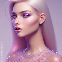 wonderful subtile face , beautiful, soft, blues eyes, smilinglong straight blonde hair, transparente pink crystal dress, hight definition, 8k