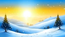 fantasy cartoon style: Upon a snowy hill. It is morning, the sun shines and the snow sparkles like tiny magical diamonds.