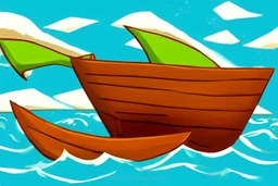 Small wooden ship, drawn in the style of Legend Of Zelda: Wind Waker, on a vast ocean, stylized, colorful, adventurous, no ships nor islands.