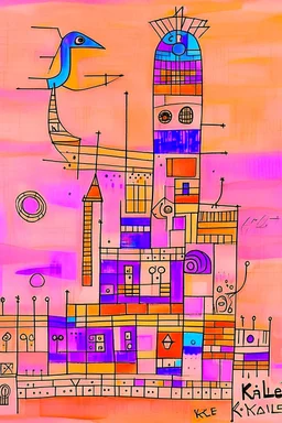 ink transfer in the style of Paul klee the twittering machine