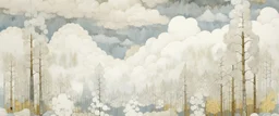 A white forest in a cloudy sky designed in ancient Greek mosaics painted by Rembrandt Harmenszoon van Rijn