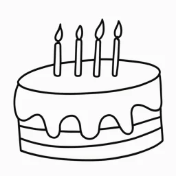 birthday cake, line drawing, cake with pink frosting