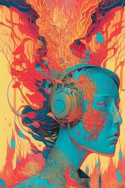 Now I know how Joan of Arc felt As the flames rose to her Roman nose And her Walkman started to melt ; insanely detailed; intricate; award-winning; rose tones; beautiful; surrealism; Victo Ngai, Salvador Dali, Alex Pardee