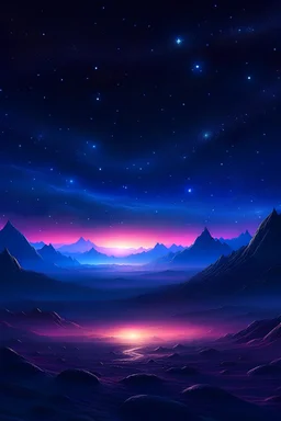 Background: An otherworldly planet, bathed in the cold glow of distant stars. The landscape is desolate and dark, with jagged mountain peaks rising from the frozen ground. The sky is filled with swirling alien constellations, adding an air of mystery and intrigue.