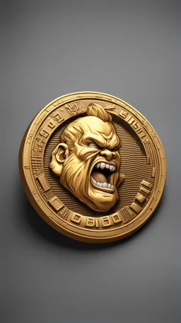 a smooth 3d game graphics golden coin with a relief print of Abobo