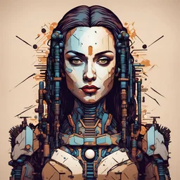 Cyborg Monalisa Quickdraw Maven in Vector spiked art style colorido cuadro con marco de madera