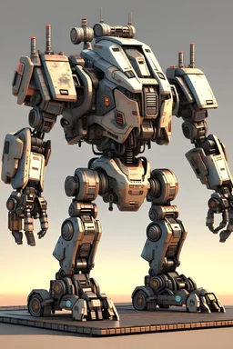 mech robot with large weapons on top with hexagonal bases