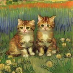 Portrait of kittens in a flower garden by Van Gogh