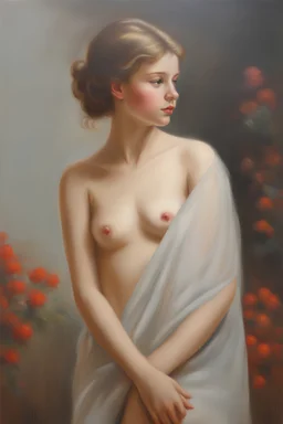 oil painting Vladimír Stříbrný, portrait of a naked charming young girl