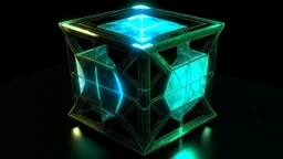 Square tesseract from movie Loki, in the middle and with glow in tesseract, but without glow below it, without background or table. Don't cut corners of tesseract