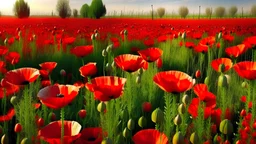 field of beautiful red poppies