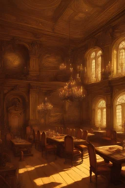 Rafał Olbiński, Aoi Hiiragi, Surreal, mysterious, strange, fantastical, fantasy, Sci-fi fantasy, anime, the law of transformation of matter, art that is created in the midst of wandering, dreams/phantoms, reverie/fantasy, a dining hall/saloon filled with Napoleonic style furniture, paintings, and bookshelves. Children's room/bedroom, perfect voluminous body, detailed masterpiece