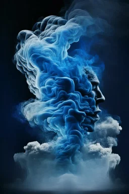 blue smoke in a shape of a smoke person cloud air elemental