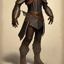 D&D character, male, long black hair, dark tan skin, artificer, holding gun, light armor, chain armor