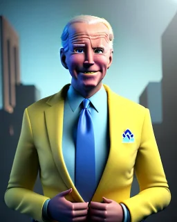 Waist up Portrait, joe Biden as muppet, Blue suit retro style, photo studio, city background, unreal engine 5, concept art, art station, god lights, ray tracing, RTX, lumen lighting, ultra detail, volumetric lighting, 3d.