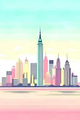 New York skyline Empire State Building art pastel color premium minimalistic illustration Text: New York City