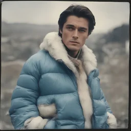 Actor Alain delon, blue, autochrome, plastic puffy jacket