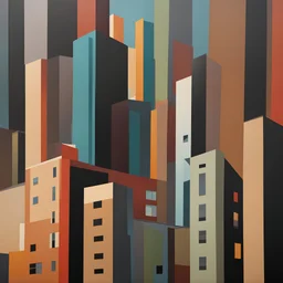 vibrant rich dark colors, Urban Geometry" - Create a minimalist painting that captures the clean lines and angles of a modern cityscape.