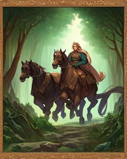 A centaur majestically galloping through the dense forest in the style of gustav dore, fantastical landscape, soft strokes , mythology portrait, classic painting