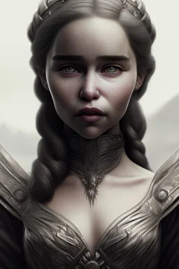 a Photorealistic dramatic hyperrealistic emilia clarke vikings paint ,Crystal black eyes, elegant,Artgerm, Beautiful dynamic,shadows,Artstation,concept design art,Octane render,8