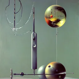 Soap Bubble including unverse-like complex surgical instruments mixed with musical instruments,Painting By Adrian Ghenie, Rene Magritte, Salvador Dali, Lucian Freud